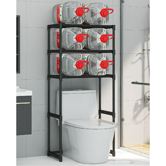 3-Tier Over-The-Toilet Storage Rack - Freestanding Metal Bathroom Shelves w/No-Drill Anti-Tip Kit, Space-Saving Organizer for Bathroom, Laundry, Balcony