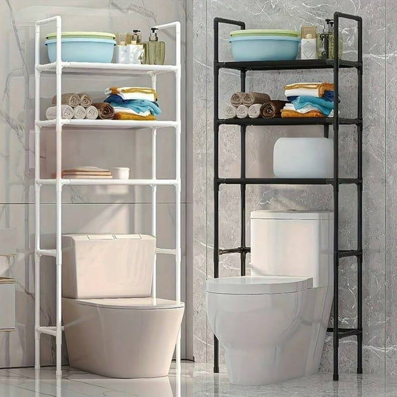 3-Tier Over The Toilet Storage, Space Saver Metal Bathroom Shelves, Black Freestanding Above Over Toilet Storage Shelf