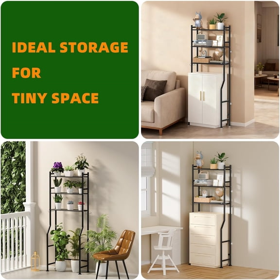 3-Tier Over The Toilet Storage, Space Saver Metal Bathroom Shelves, Freestanding Above Over Toilet Storage Shelf with 4 Hooks for Bathroom, Black