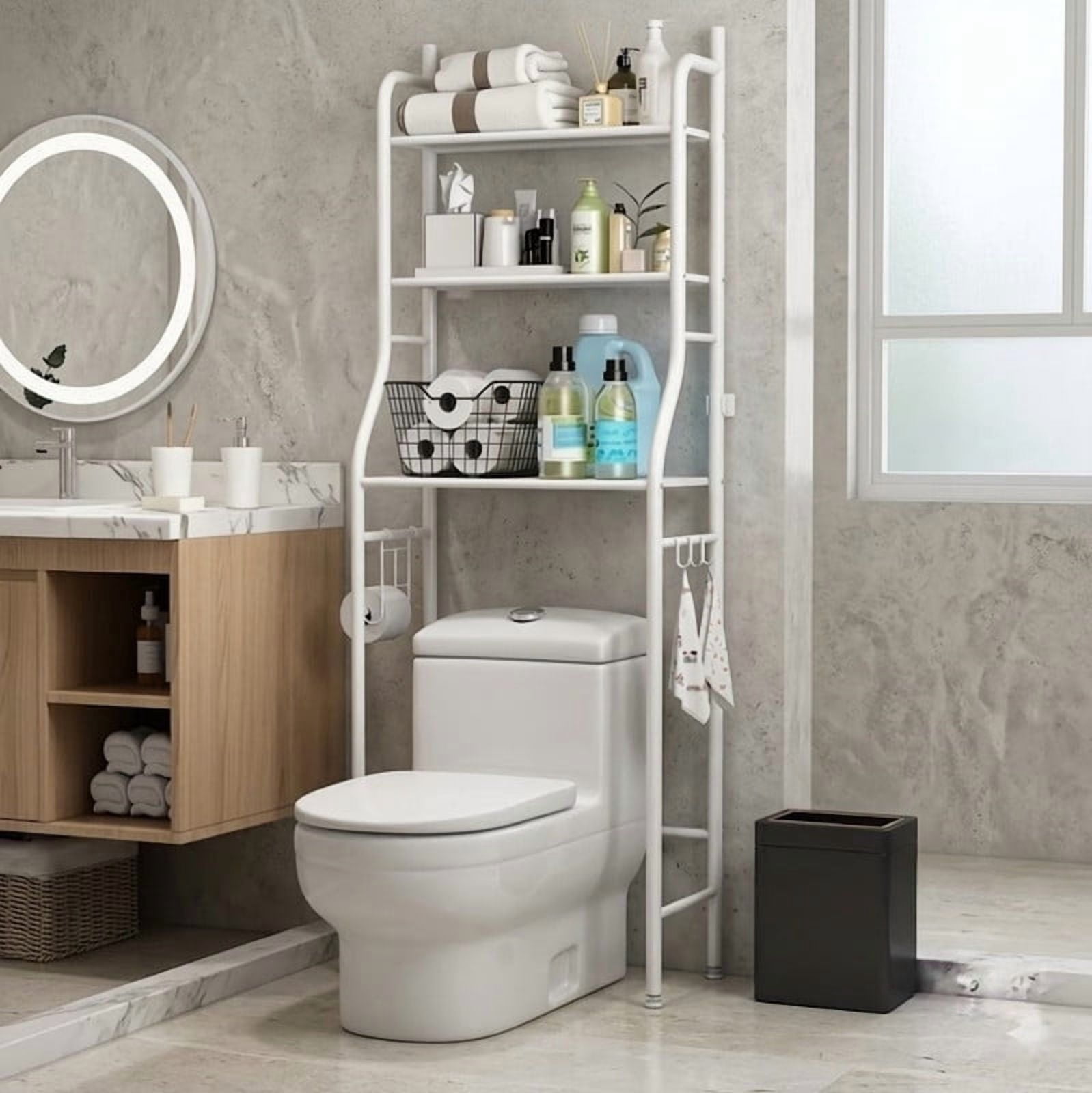 3-Tier Over the Toilet Storage Shelf, Metal Bathroom Shelves Over the Toilet Bathroom Organizer, No Drill Space Saving Toilet Rack