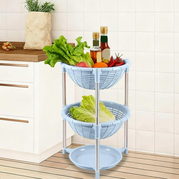 3-Tier Pantry Floor Organizer, Stackable Pantry Storage Cart, Pantry Baskets, Kitchen Fruit Basket Stand, Vegetable Storage Rack for Fruits Snacks Onions Potatoes (Blue)