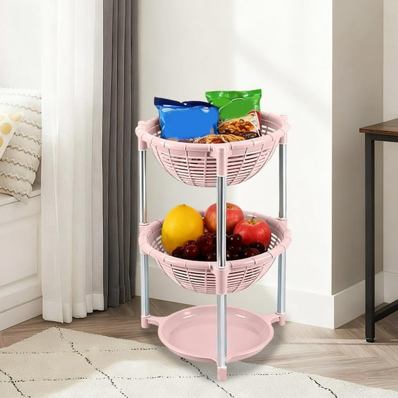 3-Tier Pantry Floor Organizer, Stackable Pantry Storage Cart, Pantry Baskets, Kitchen Fruit Basket Stand, Vegetable Storage Rack for Fruits Snacks Onions Potatoes (Pink)