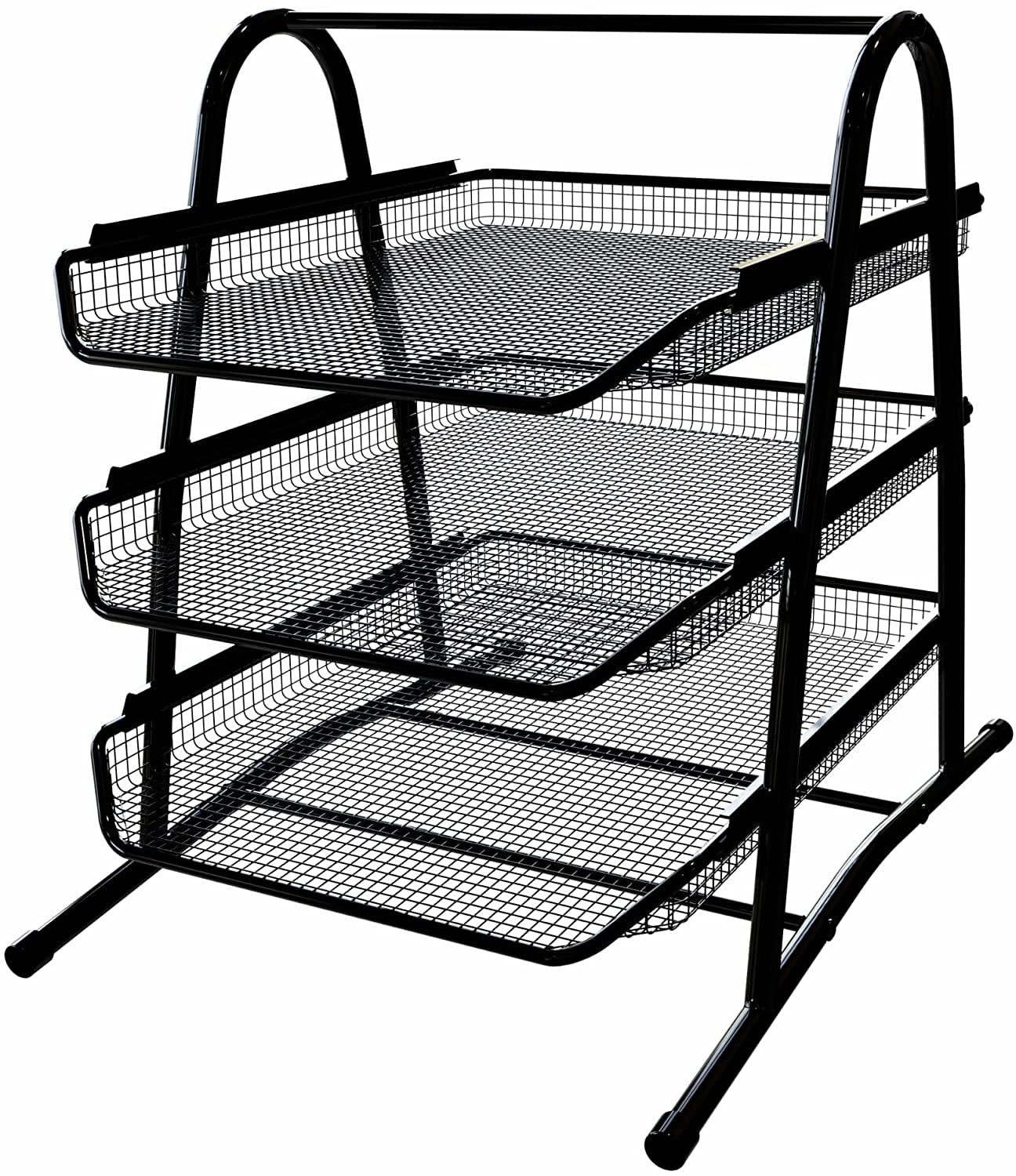 3 Tier Stackable Tray Organizer, Black Metal Mesh File Rack, Document Holder for Desktop Storage