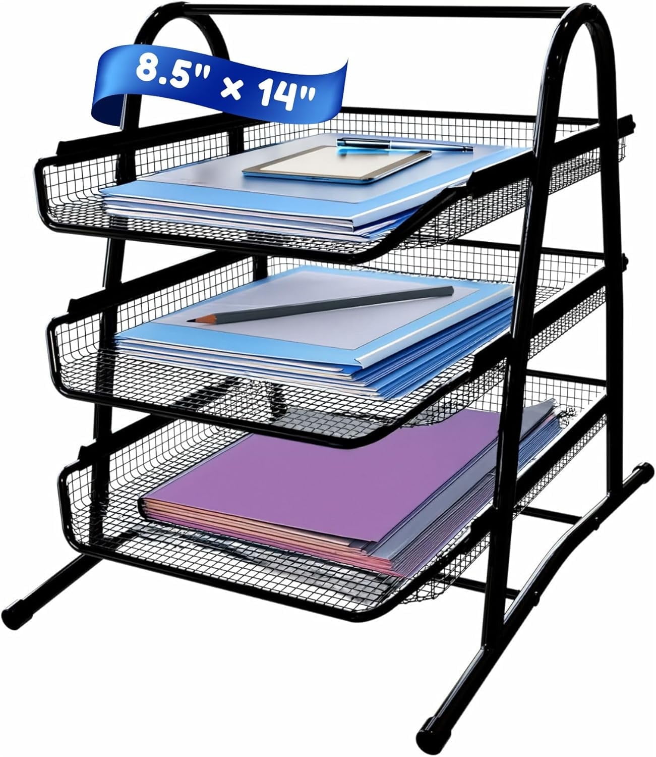 Performore 3-Tier Stackable Paper Tray Organizer for Desk - Black Metal File Rack for Legal-Size Paper (14"x8.5"), Document Holder & Desktop Storage for Office, Home, or School Organization