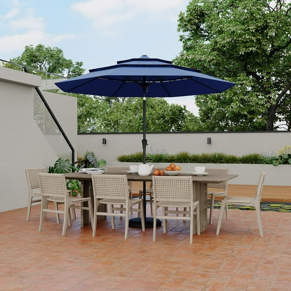 3-Tier Patio Umbrella, 9ft Vented Outdoor Canopy Sun Shade, Build in Crank, Large Market Table Umbrella, Tilting for Yard/Garden/Park Tan