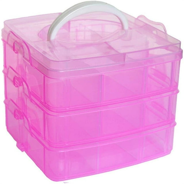 Casewin 3-Tier Craft Storage Box, Stackable Organizer with Compartments ...