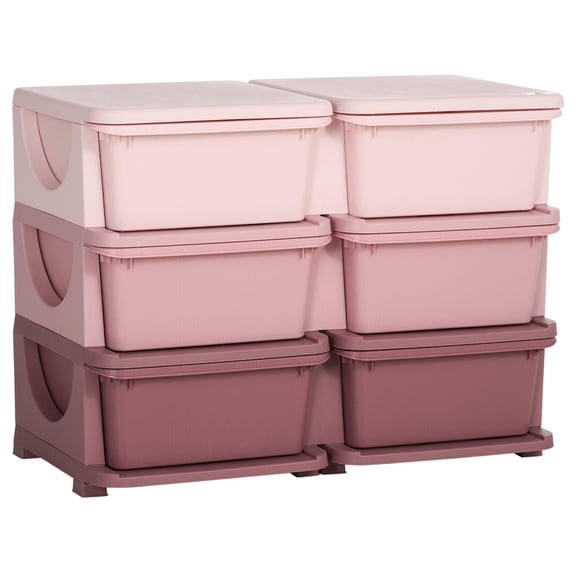 3 Tier Pink Kids Storage Unit 6 Drawer Toy Organizer with Plastic Bins for Bedroom Nursery Kindergarten
