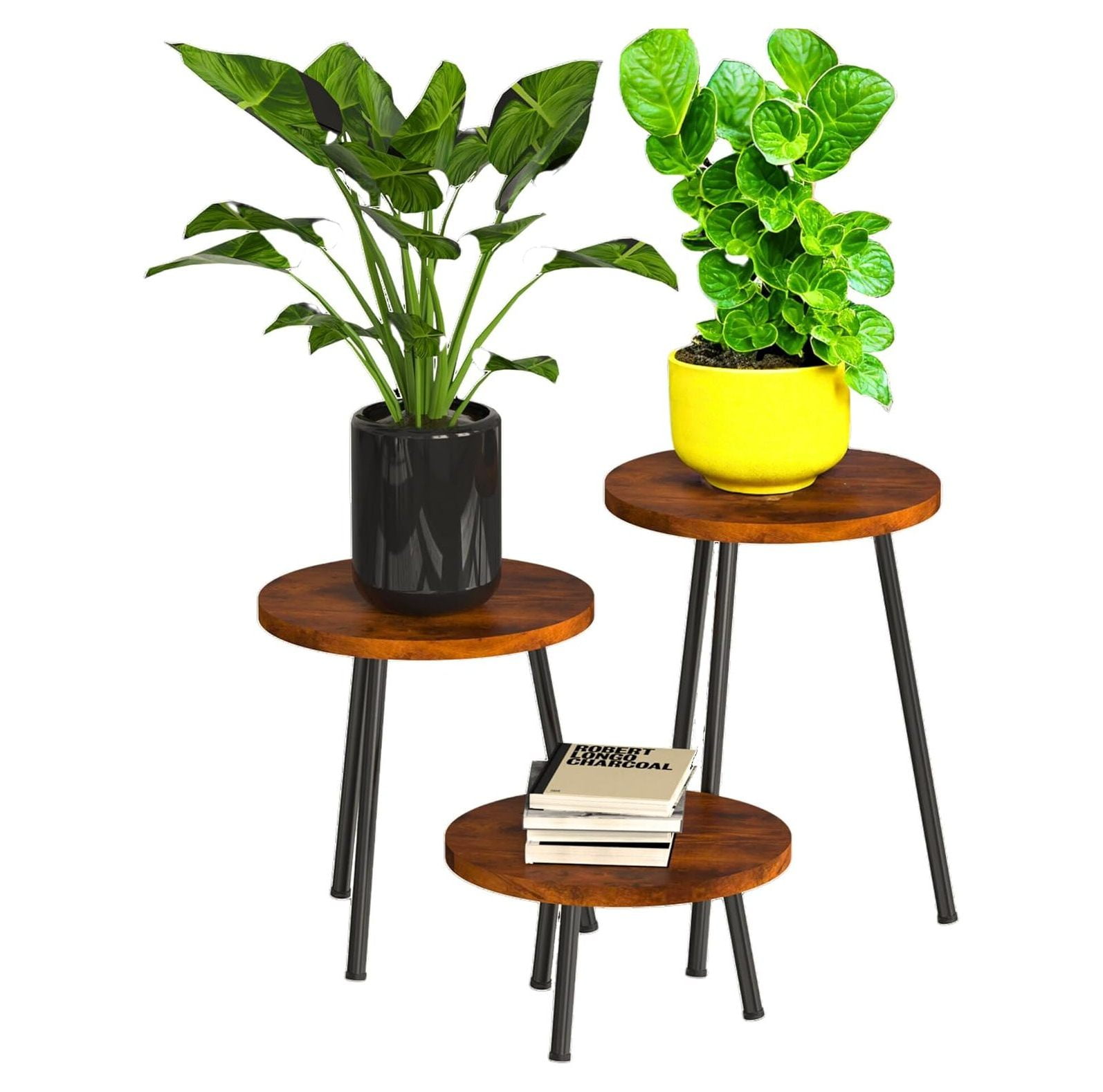 3 Tier Plant Stand with Aesthetic Natural Wooden Top, Corner Plant