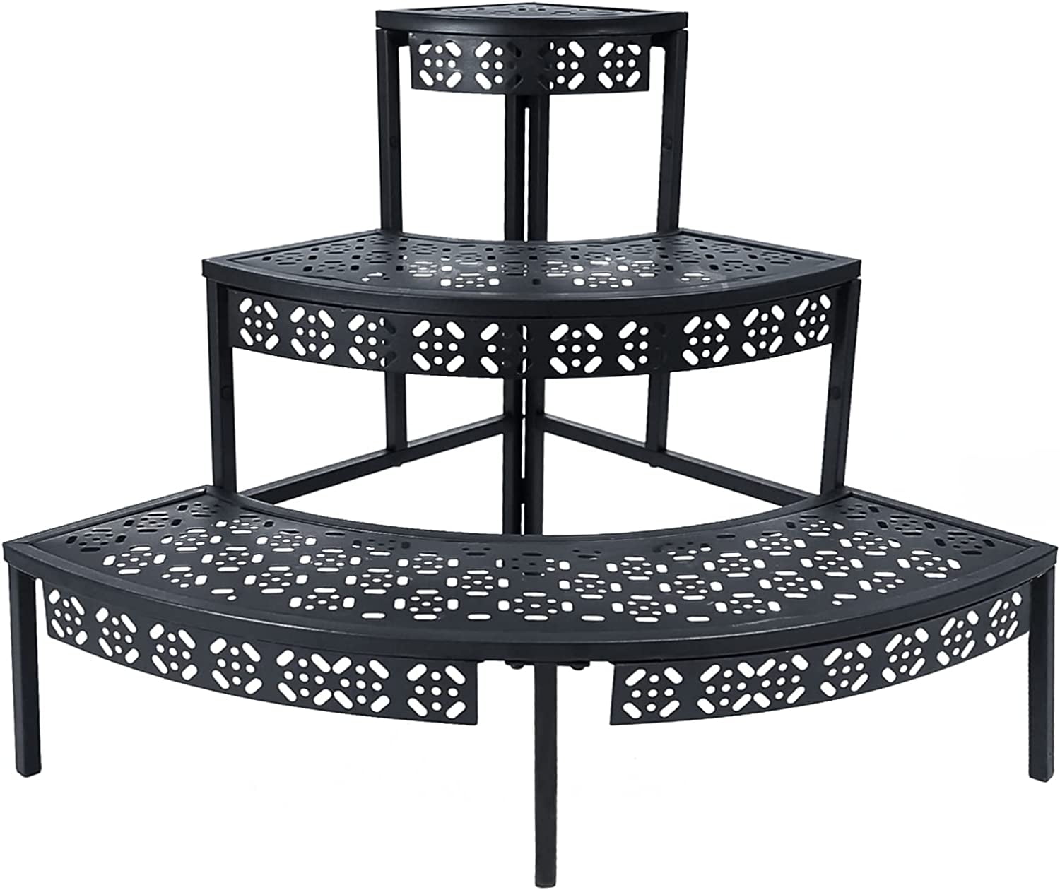 Black Metal 3-Tier Semi-Circular Plant Stand