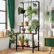 3 Tier Plant Stand Indoor, Metal Tall Plant Stand with High Loading Capacity, Stair Planter Shelves with Grid Panel,Hanging Plant Stand for Ourdoor Home Garden Balcony Office