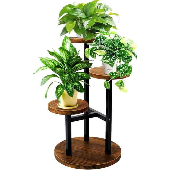 3 Tier Plant Stand Indoor,Cuopluber Metal Wood Plant Stands for Indoor Plants Multiple, Corner Tiered Flower Plants Shelf Stand for Living Room Bedroom, Brown