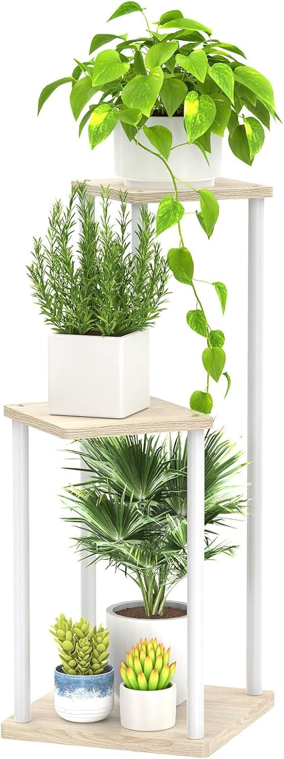 3 Tier Plant Stand Indoor Outdoor, Metal Wood Tiered Corner Plant ...
