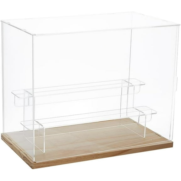 3-Tier Plastic Action Figure Riser Display Cases Dustproof Minifigures Organizer Case with Wooden Base Rectangle Clear 32x18x25.2cm