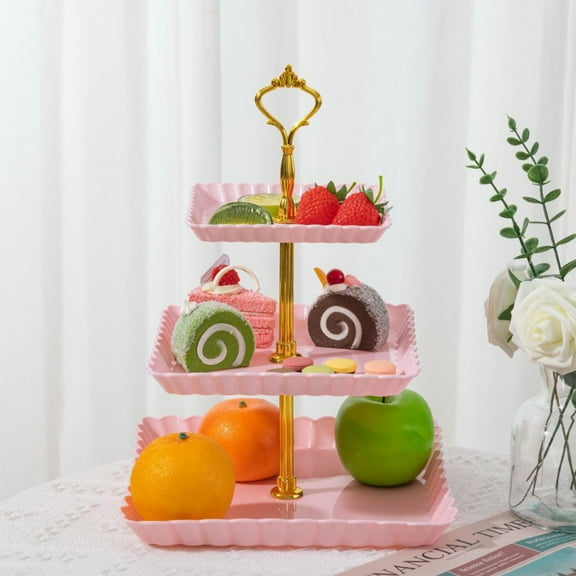 3 Tier Plastic Cupcake Stand Square Tea Party Decorations Dessert Plates Cake Fruit Candy Display Tower, Dessert Table Display Set, Cup Cake Tier Tower Serving Tray Combo For Tea Party