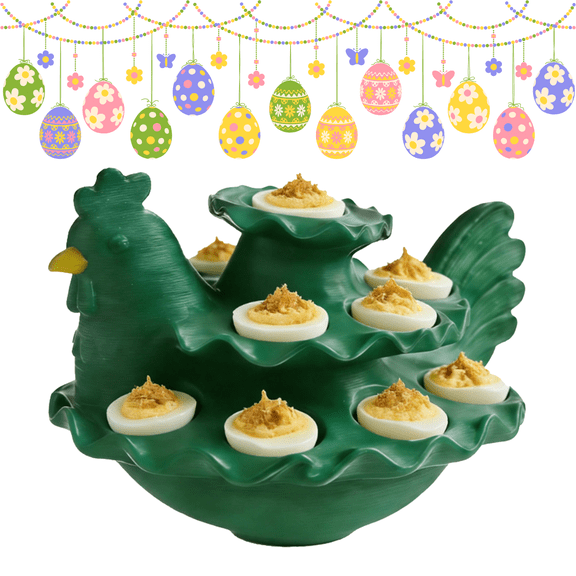 3 Tier Plastic Easter Deviled Egg Platter 14 Hole Deviled Egg Tray Container, Deviled Eggs Holder Tower for Easter Party Food Container for Kitchen Countertop Microwave Dishwasher Freezer