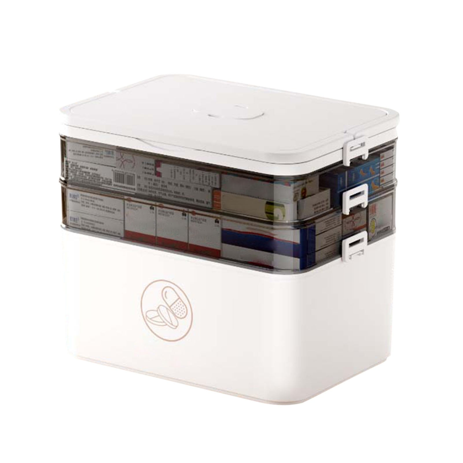 3-Tier Plastic First Aid Medicine Storage Box with Portable Hnadle Dual ...
