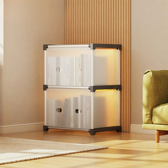 3-Tier Plastic Floor-Standing Bookshelf, Home Library Storage Rack,Multifunctional Storage Rack,Picture Book Dustproof Cabinet for Living Room/Entryway (White，25.59x17.13x11.02in)