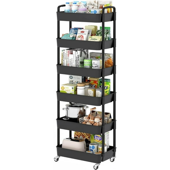 3-Tier Plastic Rolling Utility Cart with Handle, Multi-Functional Storage Trolley for Office, Living Room, Kitchen, Movable Storage Organizer with Wheels, Black