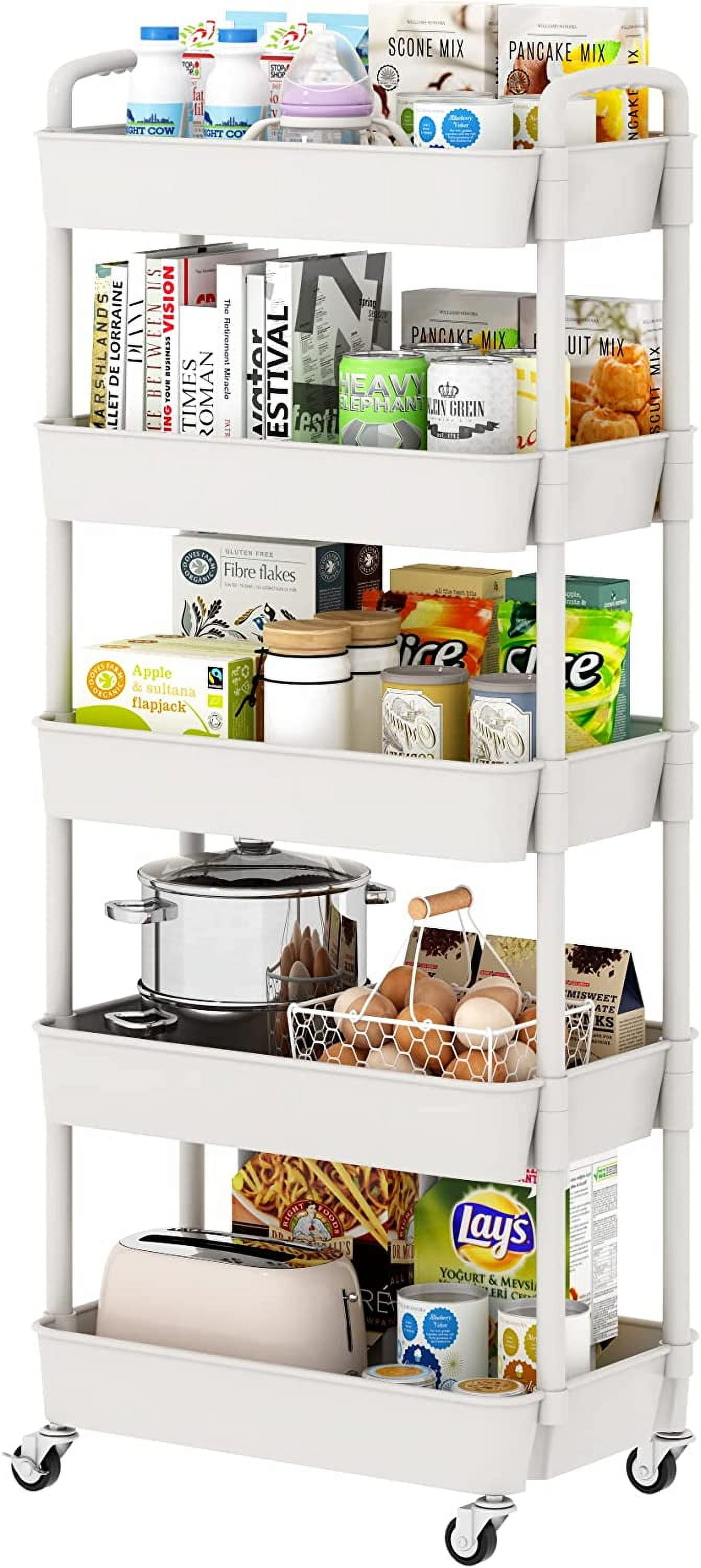 3-Tier Plastic Rolling Utility Cart with Handle, Multi-Functional ...