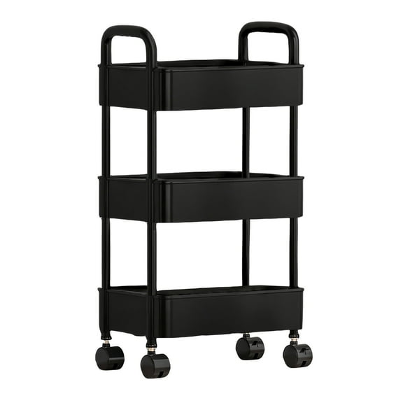 3-Tier Plastic Rolling Utility Cart with Handle, Multi-Functional Storage Trolley for Office Living Room Kitchen, Movable Storage Organizer with Wheels