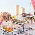 thumbnail image 1 of 3 Tier Plastic Serving Tray for Party Supplies, 8.8" x 3.7" Platters for Serving Food, White Reusable Trays with Black Metal Display Stand for Veggie, Fruit, Cookies, Dessert, 1 of 12