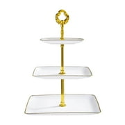 LIUYWYHCF 3-Tier Serving Rack With Ceramic Serving Bowls, Foldable Gold Stand With 3 Pieces 7.1" 8.5" 10.2" Gold Rim Large Bowls, Bowl For Food Display, Fruit, Dessert Server Display And Entertaining