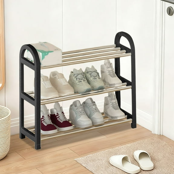 3-Tier Plastic Shoe Rack – Compact Entryway Shoe Organizer with Adjustable Shelves, Easy Assembly Storage Shelf for Dorms, Apartments, Small Spaces – White/Black