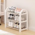 thumbnail image 1 of 3-Tier Plastic Shoe Rack | White Space-Saving Entryway Organizer | Multi-Level Storage for Dorms & Apartments | 45x38x19cm | Easy 4-Step Assembly | Holds Multiple Pairs of Shoes, 1 of 6