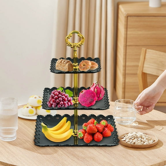 3-Tier Plastic Snack Tray Stand, Layered Serving Rack for Cakes, Fruit, Candy, Cupcakes, Party, Wedding, or Holiday Dessert Display