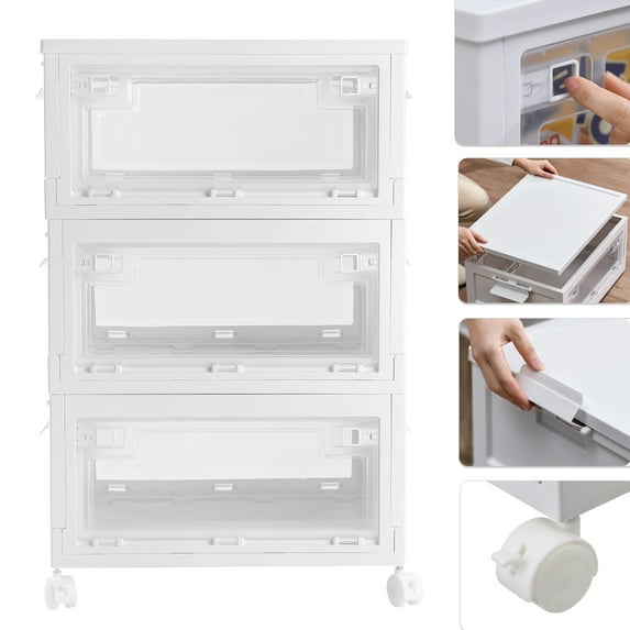 3-Tier Plastic Storage Bins with Lids and Wheels 45L PP Bin Box Stackable Storage Cart