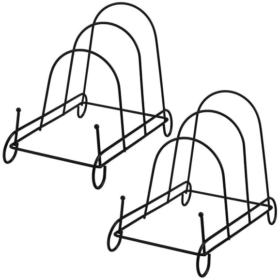 3-Tier Plate Holder Display Stands - Metal Scrollwork Dish Rack - Cabinet Organizer - Set of 2