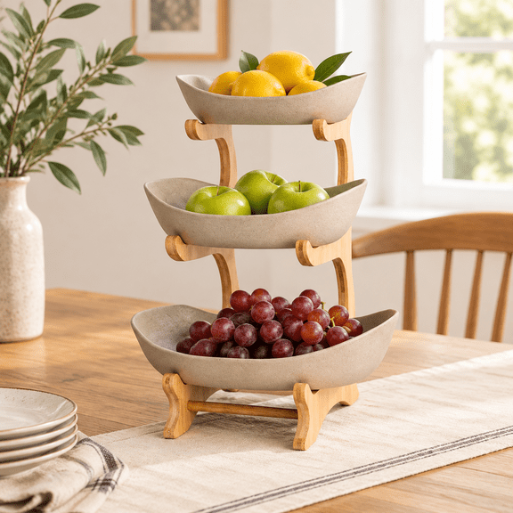 3 Tier Porcelain Fruit Basket Kitchen Counter Storage Holder for Veggies Snacks Bread Candy