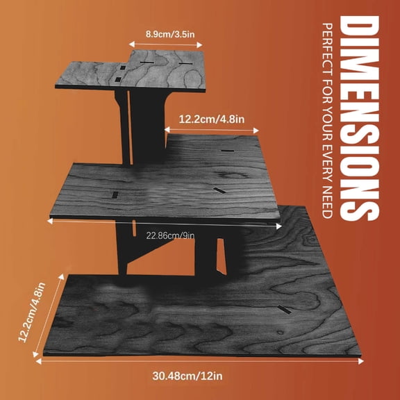 3-Tier Portable Black Wood Display Stand - Heavy-Duty Triangular Retail Store Shelf, Desktop Organizer for Trade Shows, Counters, Shops - Space-Saving 3-Layer Shelf for Merchandise Presentation