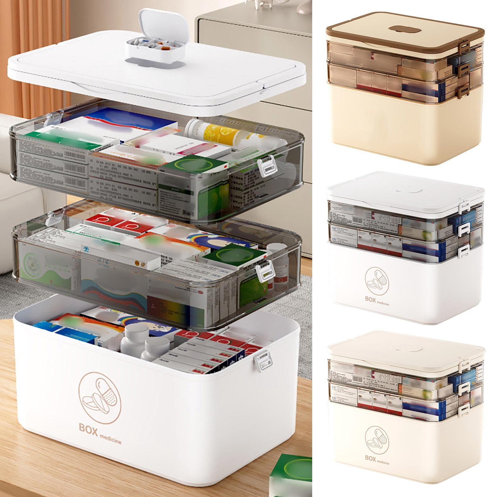 Collection Box Portable 3-Tier Portable Storage Box with Handle, Multipurpose Organizer for ...