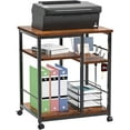 thumbnail image 1 of 3 Tier Printer Stand for Home Office Organization, Mobile Printer Cart with Wheels and 2 Hooks, Under Desk Shelf with Storage, for Living Room, Kitchen, Rustic Brown, 1 of 8