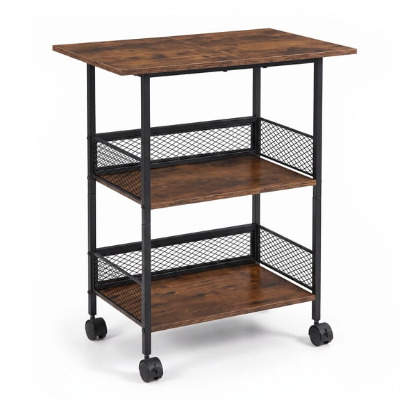 3-Tier Printer Stand, Industrial Mobile Printer Table with Storage Shelves, Heavy Duty Rolling Printer Cart on Wheels with Lockable Casters, Anti-Fall Guardrail, Waterproof Board, for Home Office