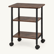 3-Tier Printer Stand with Wheels, Industrial Mobile Printer Cart with Storage Shelf for Home Office Organization, 3D Printer, Side Table for Living Room, Bedroom, Rustic Brown