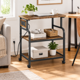 3 Tier Printer Stand with Power Outlet, Adjustable Shelf, Rustic Brown ...