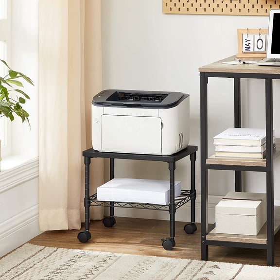 3 Tier Printer Stand with Wheels, Rolling Table Cart for Home Office, Black