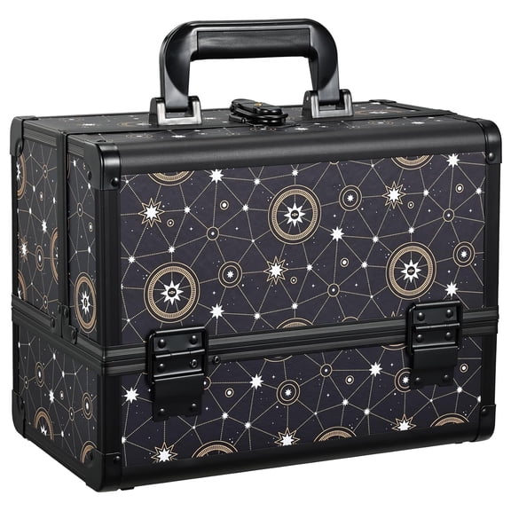 3-Tier Professional Makeup Train Case with Mirror and Lock, Portable Hard Makeup Organizer Box for Women, 11.8" x 9.1" x 7.1"