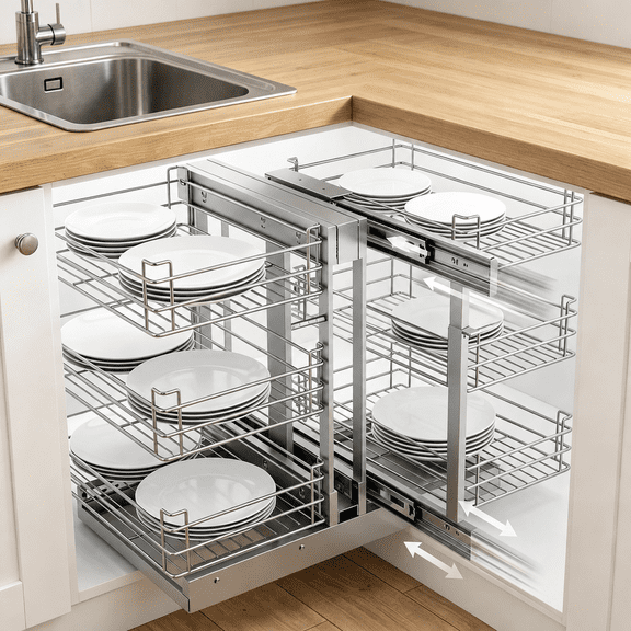 3Tier Pull Out Blind Corner Cabinet, 108 Lbs Load Capacity Easy to clean Pull Out Cabinet Organizer, Kitchen Cupboard Arranger, Storing Basket for Kitchen Cabinets