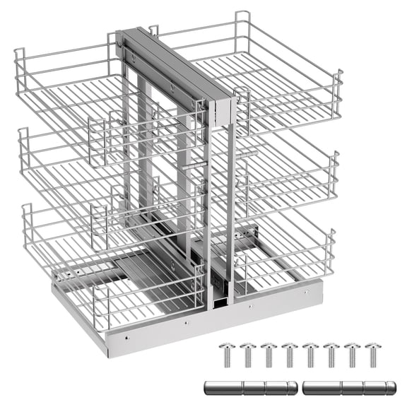 3 Tier Pull Out Cabinet Organizer, Stainless Steel Dish Rack with Smooth Sliding Rails, Large Capacity Storage Shelf for Kitchen Cabinet, Pantry and Countertop Organization
