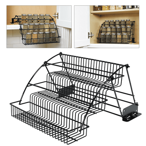 3 Tier Pull Down Cabinet Spice Rack Organizer Metal Kitchen Storage ...