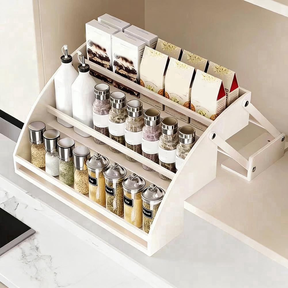 3 Tier Pull Down Spice Rack Metal Kitchen Cabinet Organizer Retractable ...