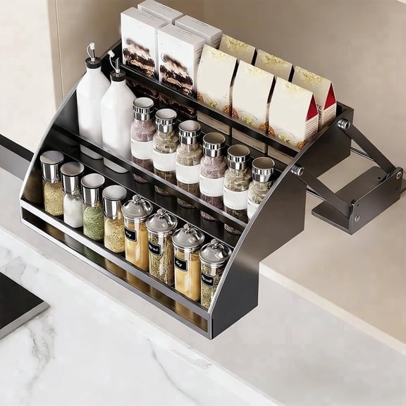 3 Tier Pull Down Spice Rack Metal Kitchen Cabinet Organizer Retractable Seasoning Rack for Spice Bottles and Jars