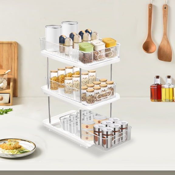 Qianwei 3-Layer Makeup Organiser Shelf, Pull-Out Skincare and Perfume Organizer with 9 Compartments, Multi Functional Organizer Suitable for Dressing Tables and Bathroom Countertops