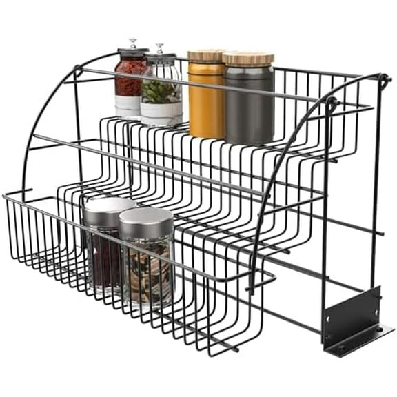 3-Tier Pull Down Spice Rack, Large Capacity Kitchen Storage Shelf Organizer Retractable Heightened Guardrail Kitchen Storage Shelf Organizer for Kitchen Cabinet Cupboard Pantry