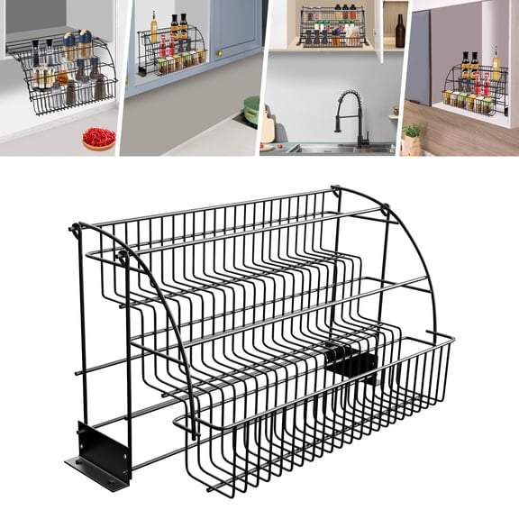3 Tier Pull down Cabinet Spice Rack Organizer,Metal Storage Shelf for Kitchen