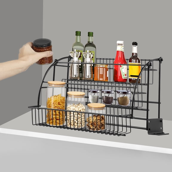 3 Tier Pull down Cabinet Spice Rack Organizer,Metal Storage Shelf for Kitchen
