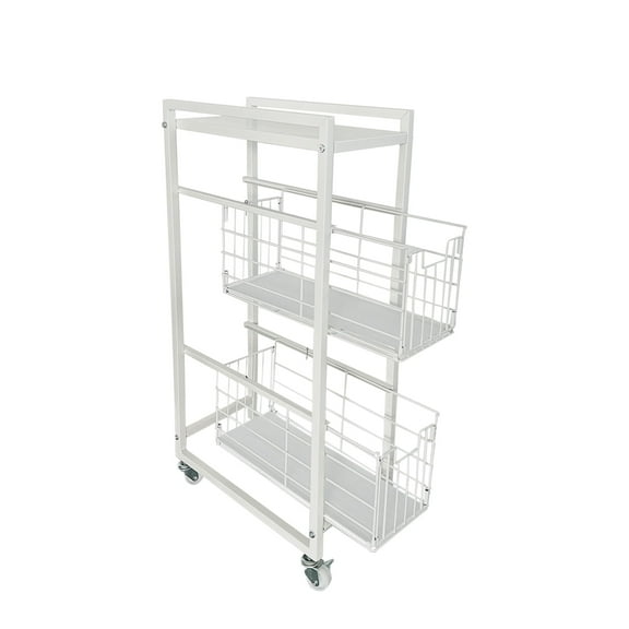 3-Tier Pull-out Storage Organizer Rolling Utility Cart - Universal Metal Craft Shelf Trolley for Home Kitchen Bathroom Bedroom Office Classroom Laundry Cleaning Supplies Bar with Caster Wheels
